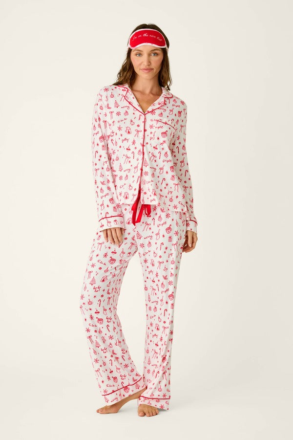 PJ Salvage Femme de Noel Pajama Set in Ivory, front