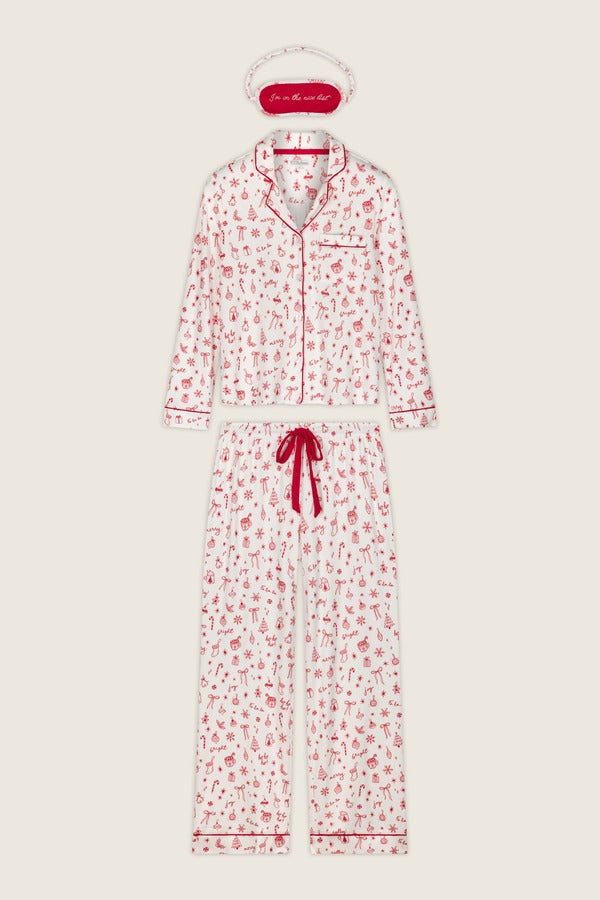 PJ Salvage Femme de Noel Pajama Set in Ivory, flat lay
