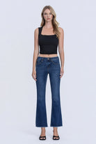 Flying Monkey Mid Rise Raw Hem Kick Flare in Privilege, front view