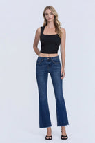 Flying Monkey Mid Rise Raw Hem Kick Flare in Privilege, front view
