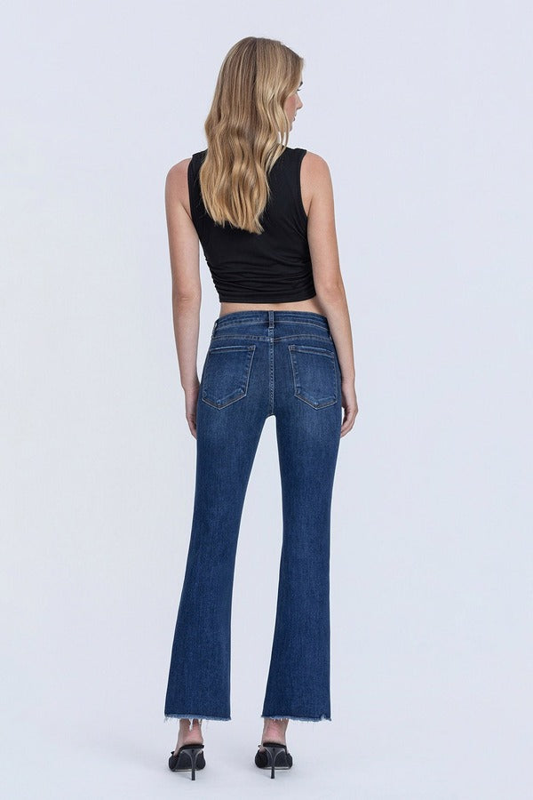 Flying Monkey Mid Rise Raw Hem Kick Flare in Privilege, back view