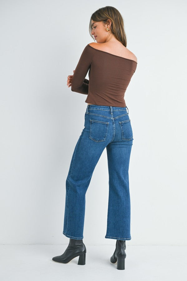 Just Black High Rise Wide Leg Jean in Dark Denim, back view