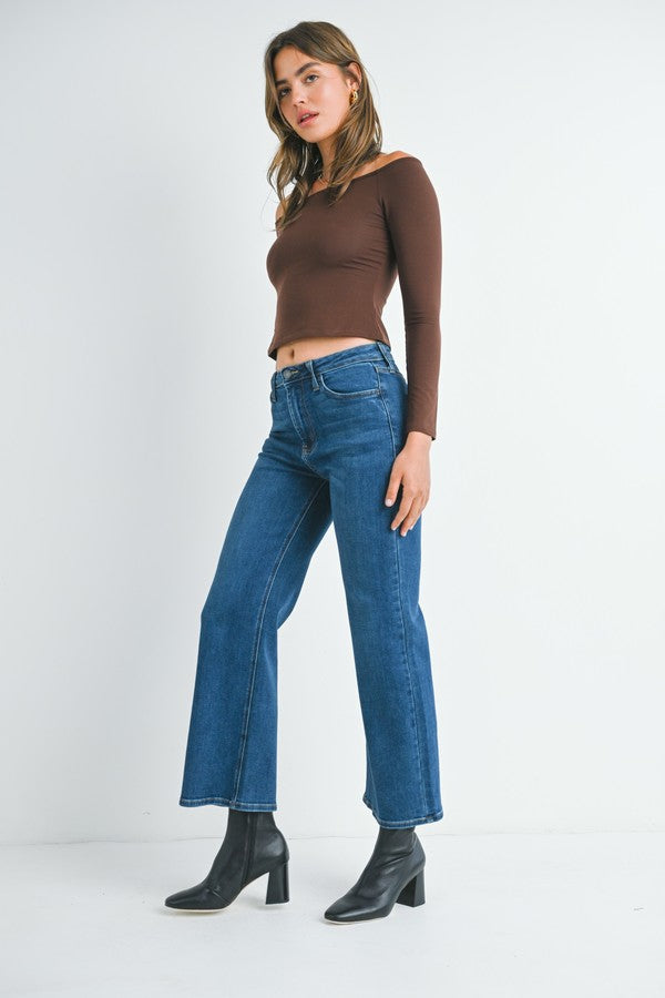 Just Black High Rise Wide Leg Jean in Dark Denim, front view