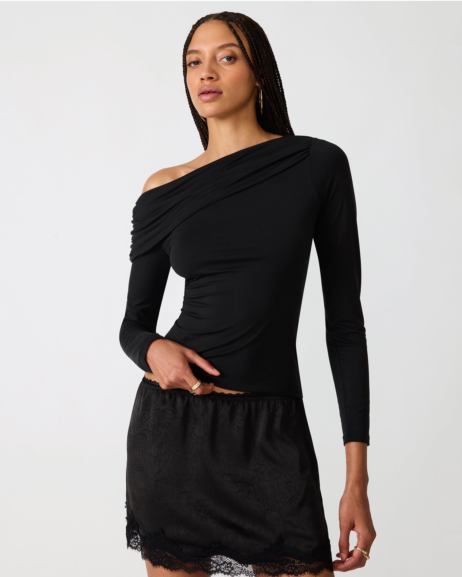 Steve Madden Ryder Knit Top in Black, front view