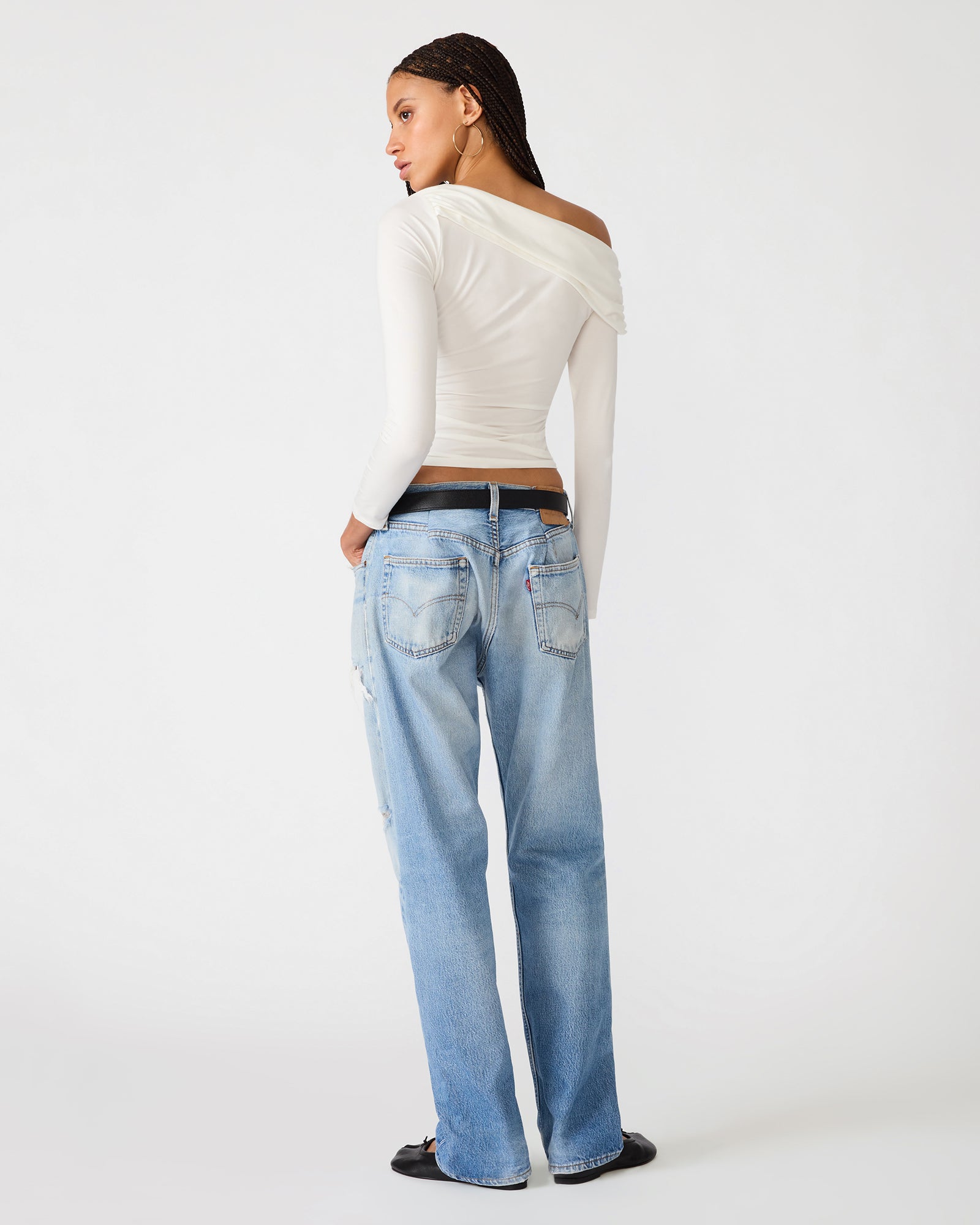 Steve Madden Ryder Knit Top in Cream, back view