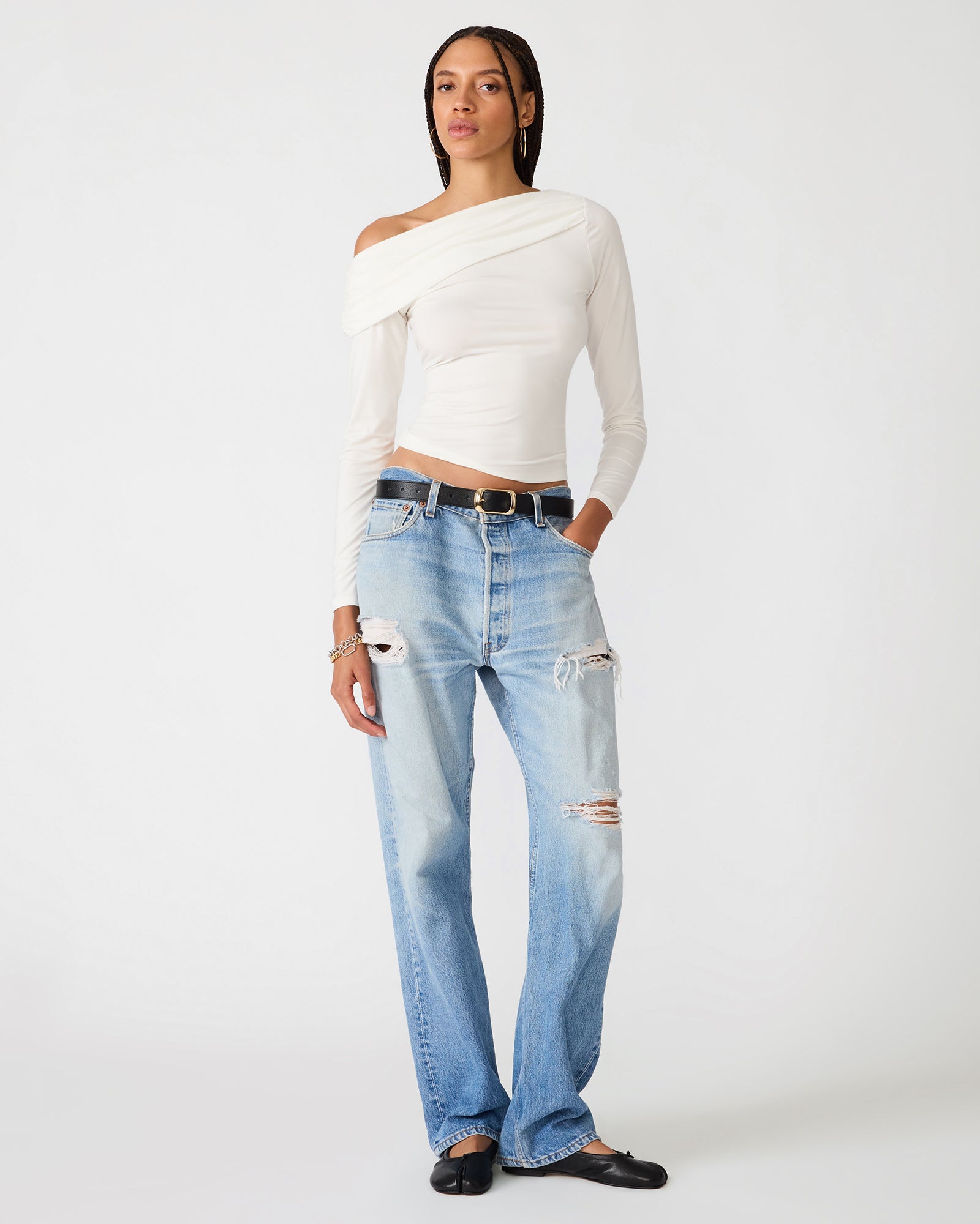 Steve Madden Ryder Knit Top in Cream, side view