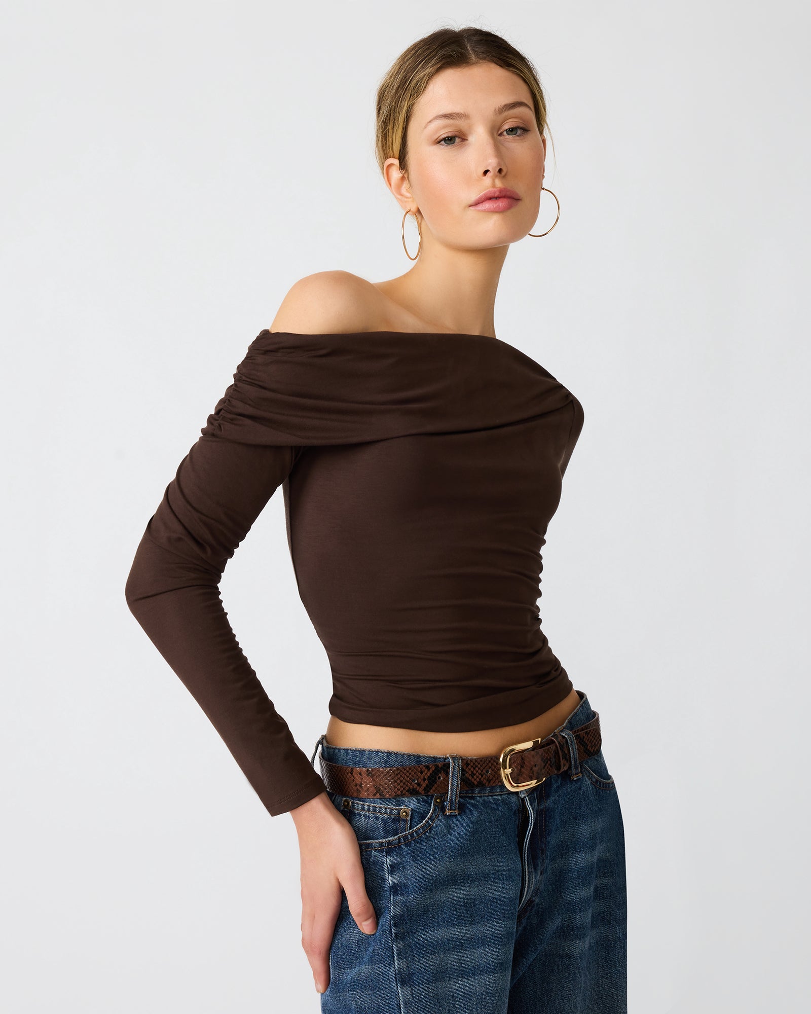 Steve Madden Ryder Knit Top in Walnut, front view