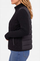 Liverpool Long Sleeve Zip Front Quilted Sweater Jacket in Black, side view