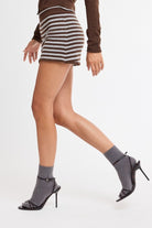 Sky To Moon Casual Stripe Mini Skort in Grey/Brown, side view