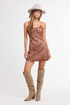 Sky To Moon Sequin Mini Dress in Mocha Rose, front view