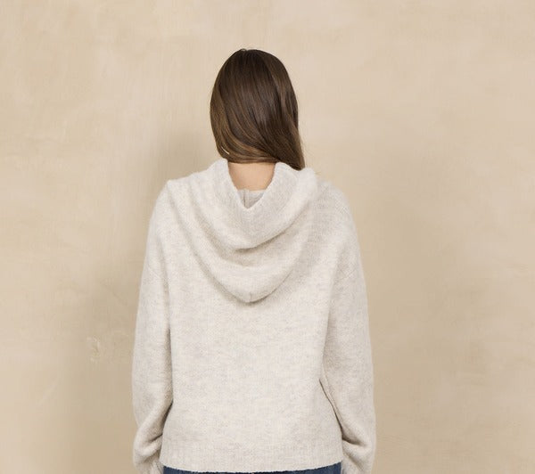 Vintage Havana Soft Hoodie W/ Pink Contrast Ties in Heather Almond, back view