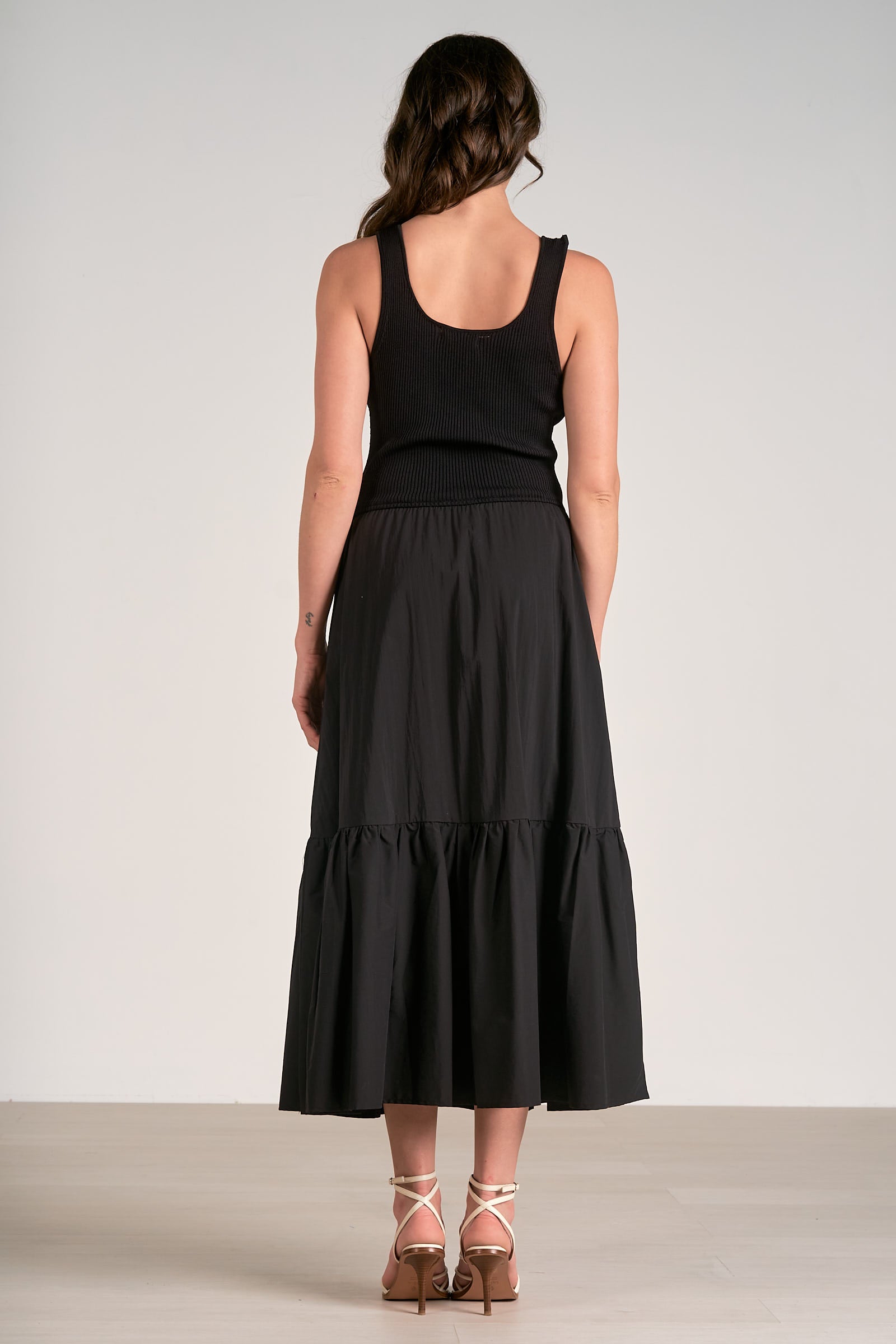 knee length dresses for ladies Elan Mixed Media Tank Maxi M / Black