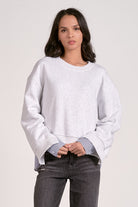 Elan contrast sweater with woven inset heather grey