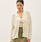 Be Cool Cozy Collared Button Up Cardigan with Pockets in Oatmeal, front view
