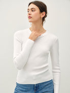 Be Cool Classic Crewneck Long Sleeve Rib Sweater in Ivory, side view