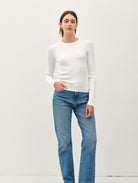 Be Cool Classic Crewneck Long Sleeve Rib Sweater in Ivory, front view