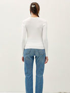Be Cool Classic Crewneck Long Sleeve Rib Sweater in Ivory, back view