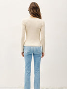Be Cool Classic Crewneck Long Sleeve Rib Sweater in Oatmeal, back view