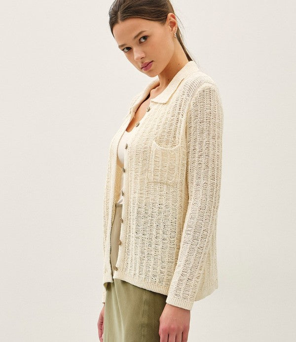 Be Cool Cozy Collared Button Up Cardigan with Pockets in Oatmeal, side view