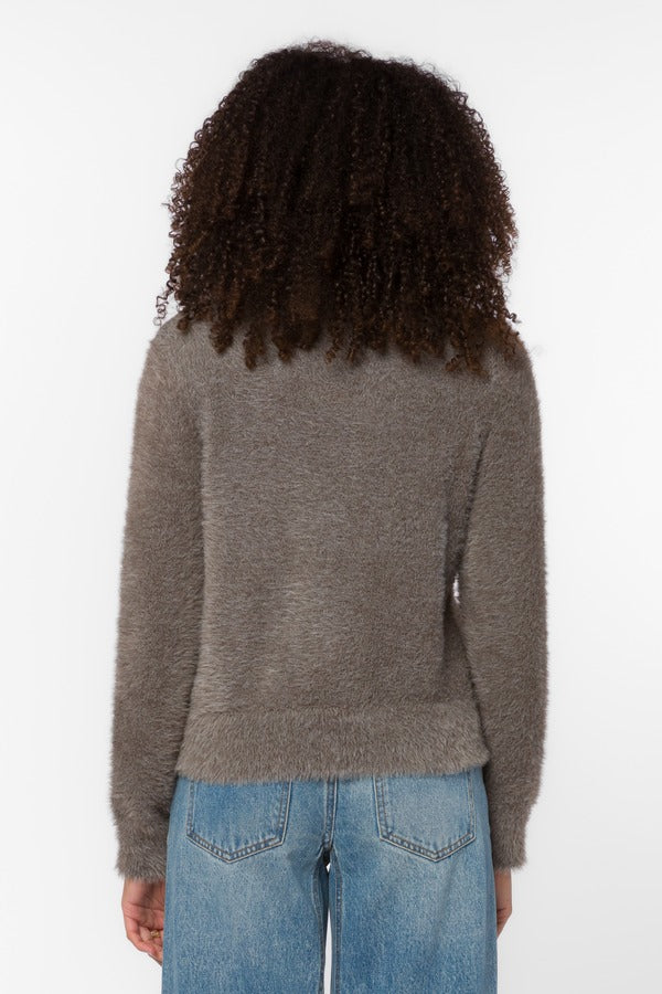 Velvet Heart Zosia Fuzzy Knit Sweater in Brown, back view