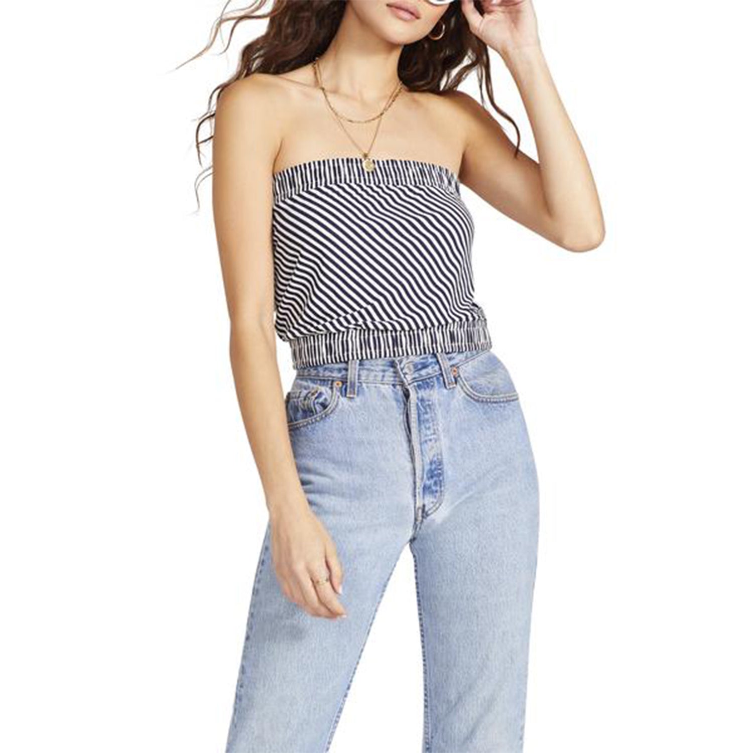 BB Dakota Find My Way Top. Give your everyday look a fun update with this cute piece! Featuring a striped material, tube top style, elastic detail at the top and bottom hem, and  cropped length. Style this with a denim skirt and platform sandals fora look we are obsessing over. 