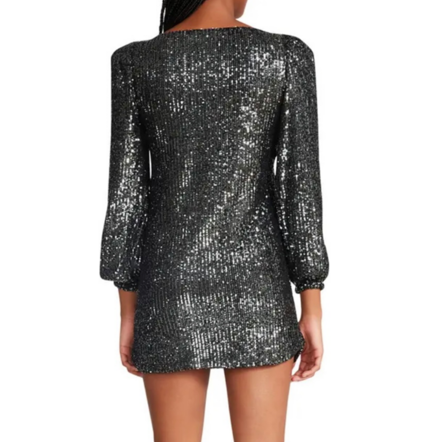 Allover sequins add plenty of sparkle and shine to this long-sleeve minidress.