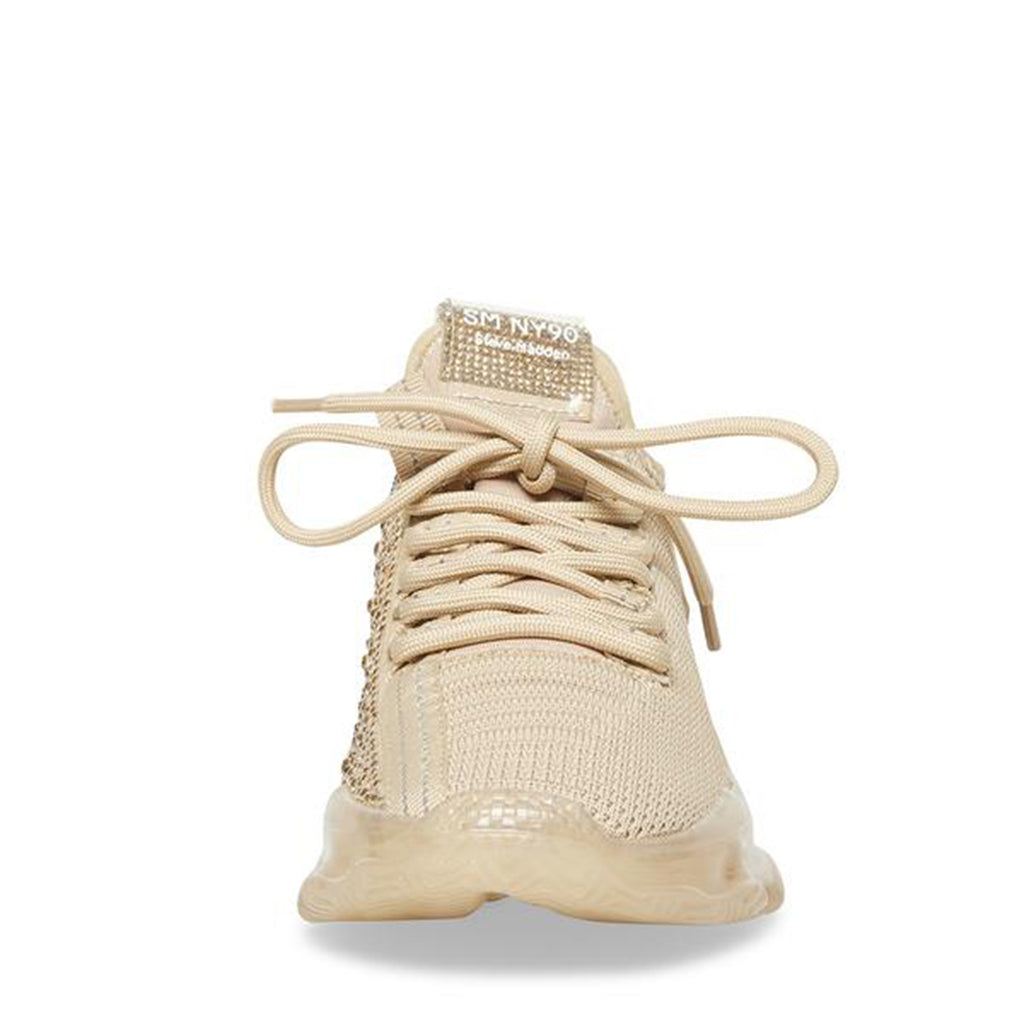 Steve Madden Maxima Sneaker. If you only rock one sneaker this season, make it the MAXIMA. A super-sleek monochromatic color palette unites this kick’s defining features, which range from a texture-blocked knit upper to an artfully sculpted sole and glitzy rhinestone embellishment. 