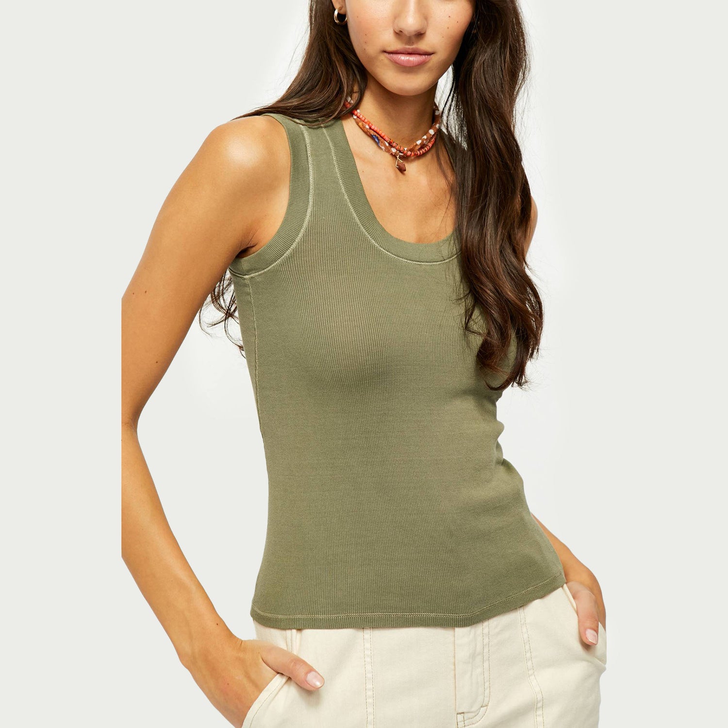 Free People U-Neck Tank Top. Essential ribbed tank top featuring a U-neckline and wide, muscle-style straps.  Stretch fit Lightweight
