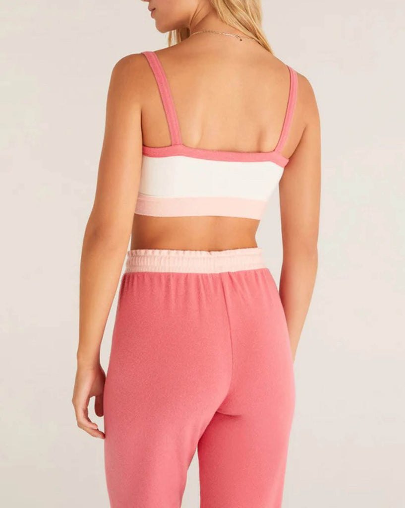 Z Supply Mix Color Tank Bra Look pretty in pink in this cute color block tank bra! This tank bra is made of ultra soft brushed sweater knit fabric and features a unique and flattering design that's to die for! Pair it with matching joggers to complete the look!