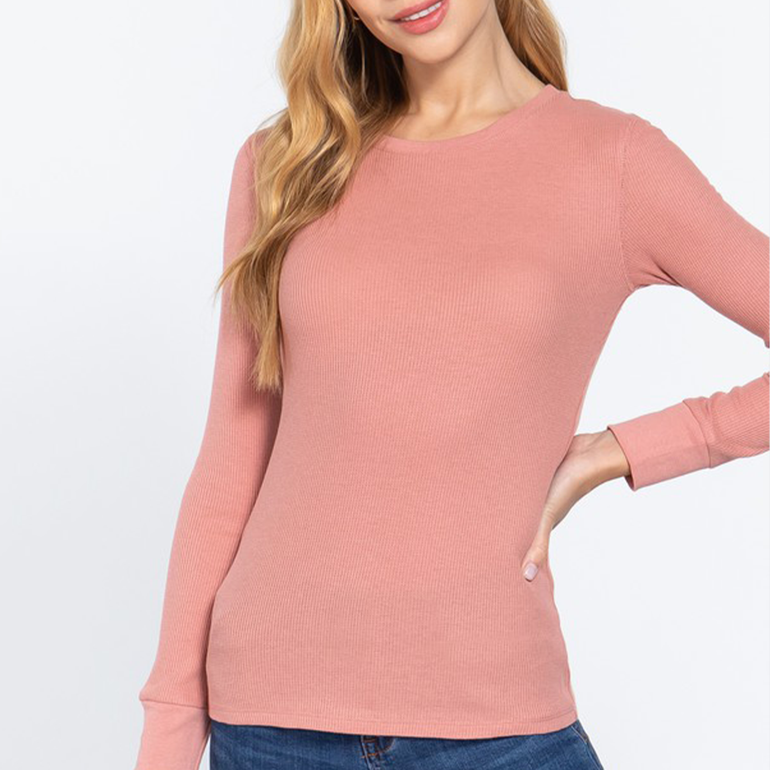 Long Sleeve Crew Thermal Knit Top. Looking for a new season refresh? This long sleeve top is the perfect option for cooler days. Offering more coverage without compromising on style, this top hugs your curves in all the right places, and we're obsessed