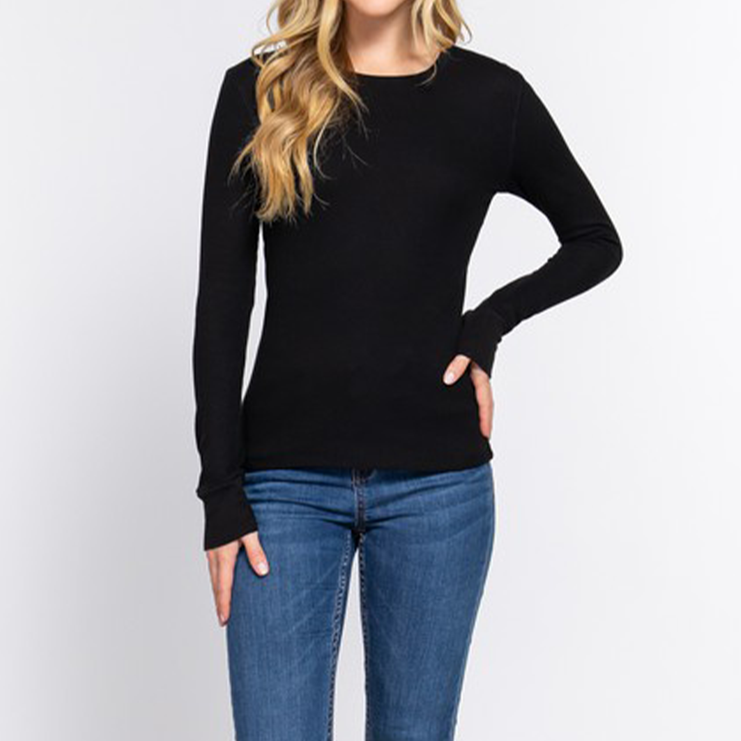 Long Sleeve Crew Thermal Knit Top. Looking for a new season refresh? This long sleeve top is the perfect option for cooler days. Offering more coverage without compromising on style, this top hugs your curves in all the right places, and we're obsessed