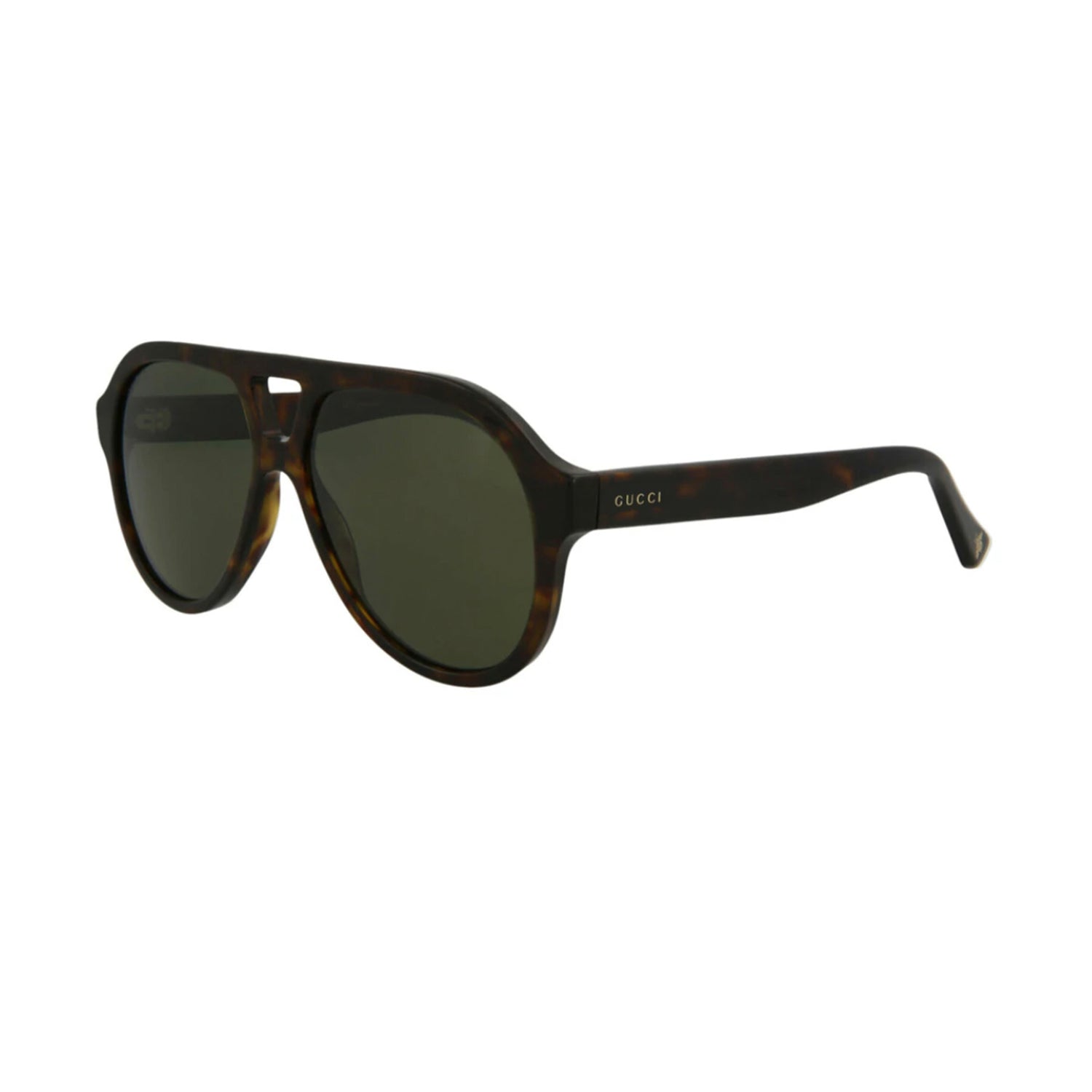 Gucci Best Sunglasses MSRP $305. A new take on a classic aviator frame, Gucci have made it their own with a thicker frame in a combination of black front and bottle green arms. Detailed with gold toned stripes on both sides, sitting next to the Gucci branding
