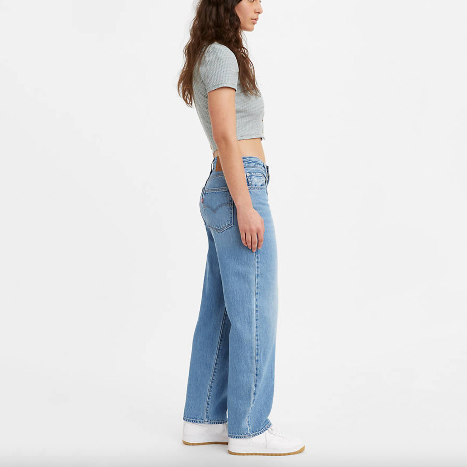 Levi's Baggy Dad Jean. The kind of jean you might steal from your dad's closet but baggier. These jeans have a mid rise and straight leg. This pair is relaxed yet flattering with extra room for a subtle edge. Throw on your favorite kicks for that chill ‘90s look any day of the week