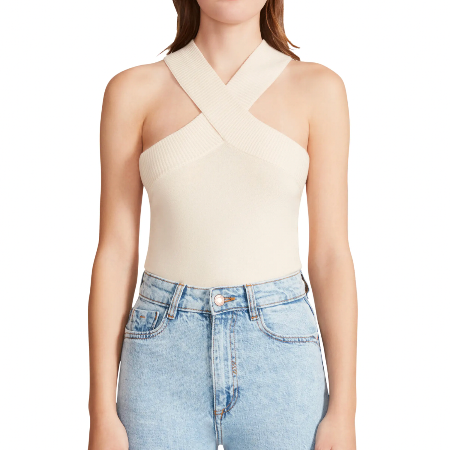 BB Dakota Top Floor Bodysuit. Get a sleek tucked-in look with this sweater tank bodysuit with ribbed straps and cutaway shoulders