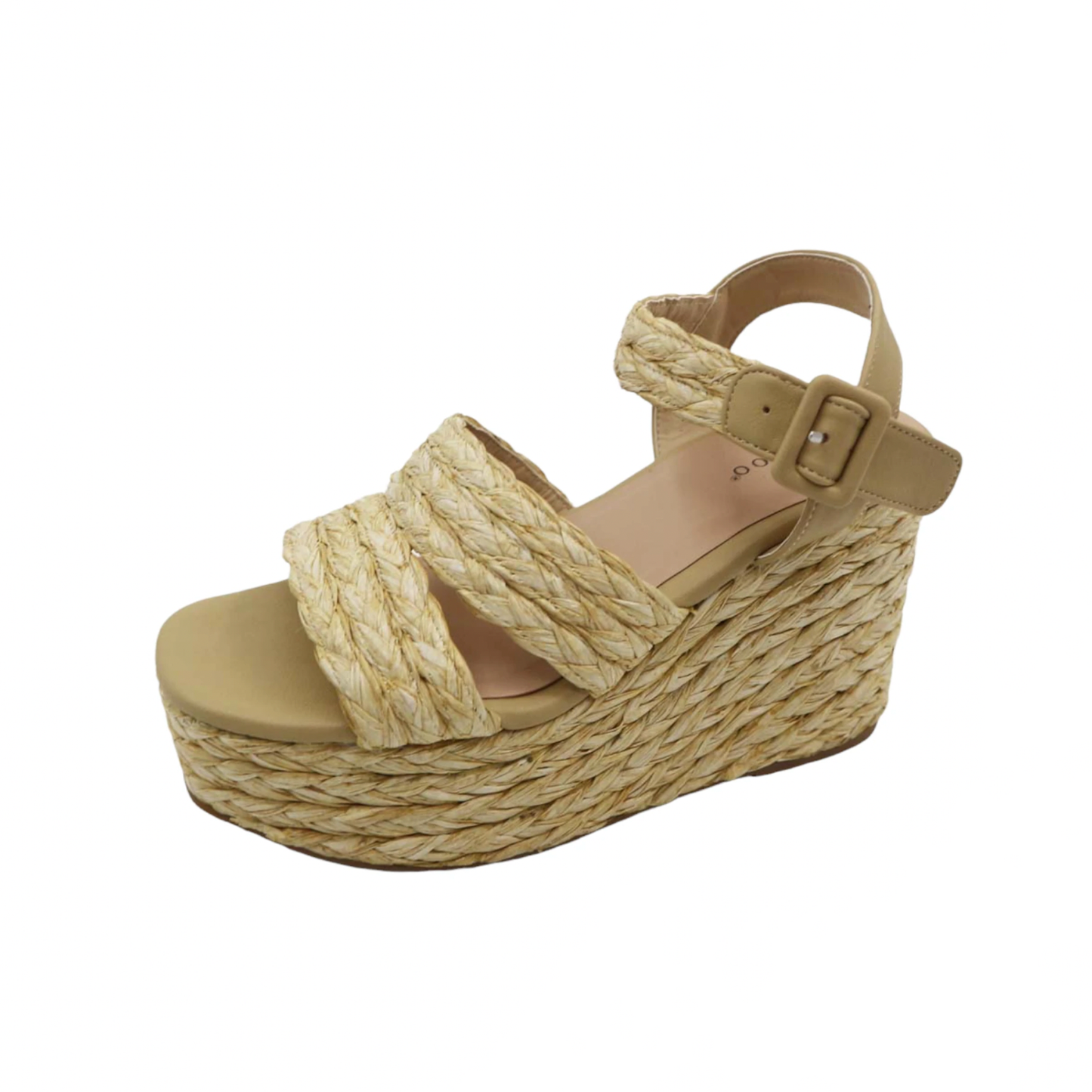 Connected Double Strap Sandal. Raffia and boho chic go hand in hand and this wedge is all about it