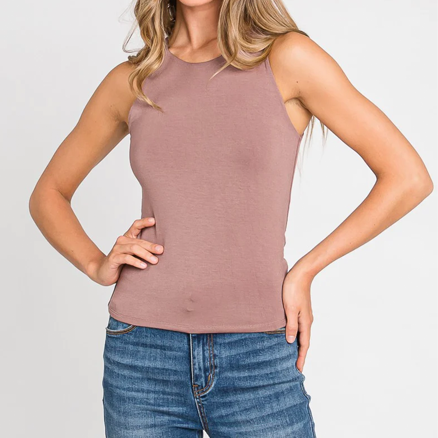 Moonbeam Round Neck Long Basic Knit Tank. Keep the basics around because they are the key to building the perfect wardrobe. this basic tank is soft to the touch and stretchy to flatter many body types. Perfect for layering, this basic tank can go with any outfit