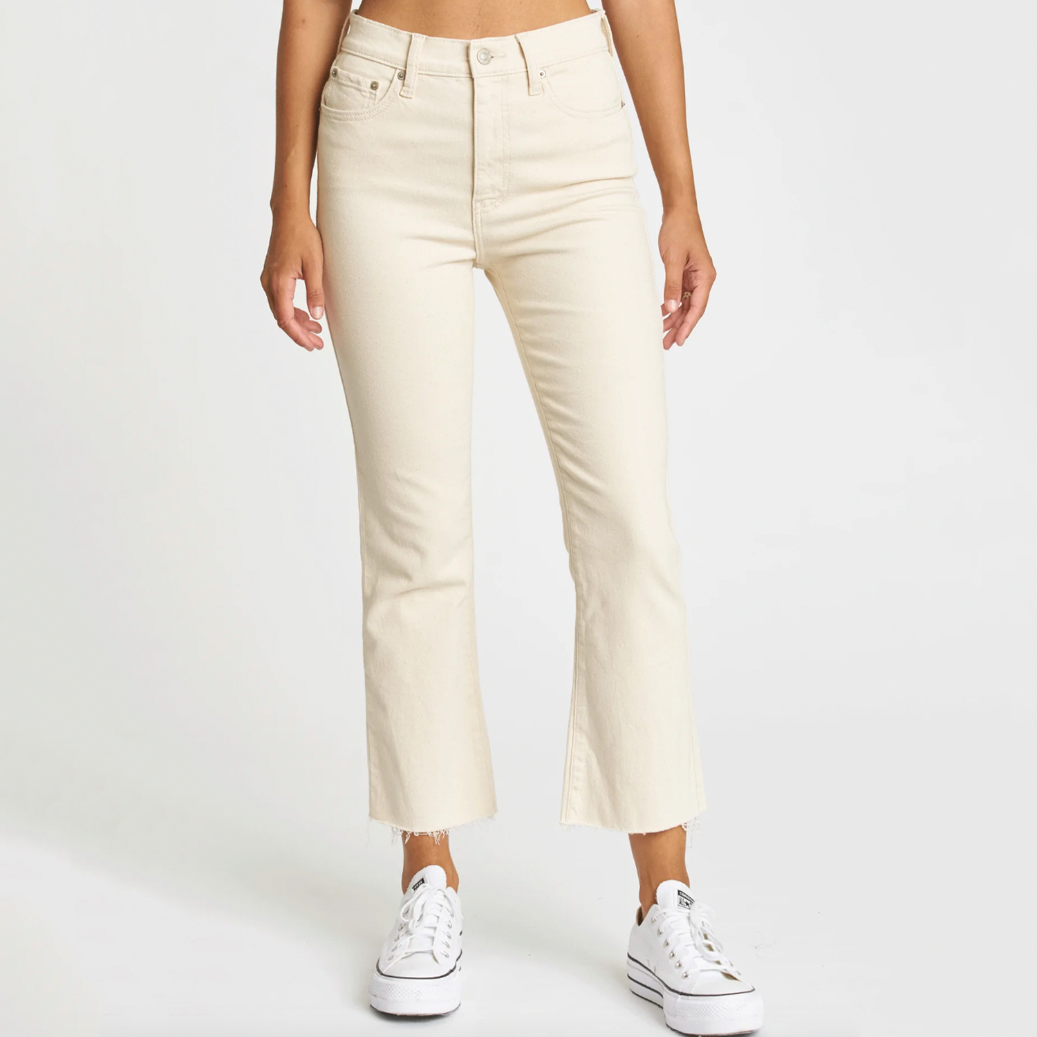 Daze Shy Girl High Rise Crop Flare. Sometimes you just need a little bit of everything. The Shy Girl in Raw Cut is the perfect mix of rigid and stretch, built into modern silhouettes with vintage character. Reliably flattering, consistently kind