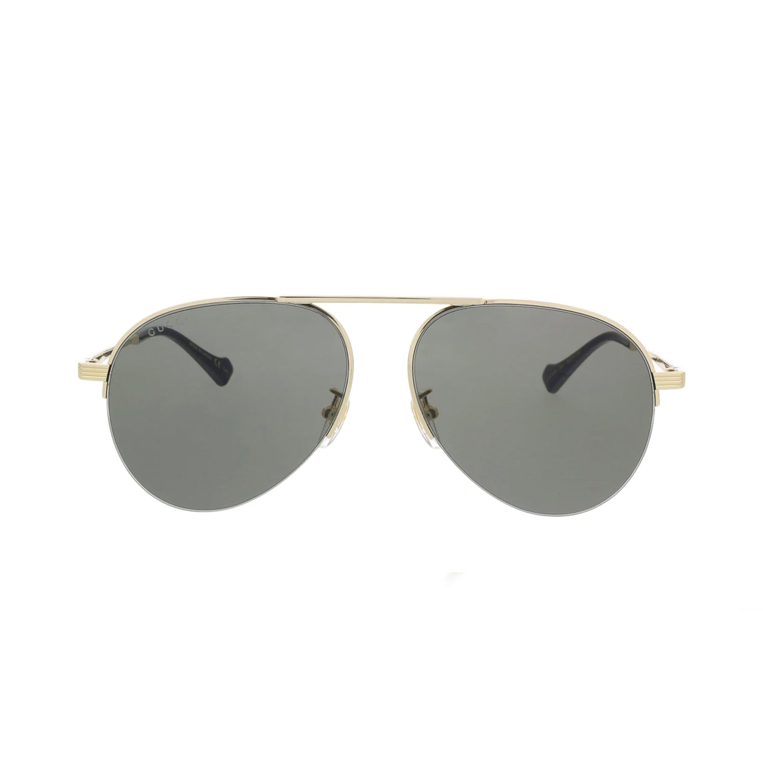 Gucci Fashion MSRP $495. An aviator silhouette updates the look of oversized Italian-crafted sunglasses finished with logo detailing on the arm