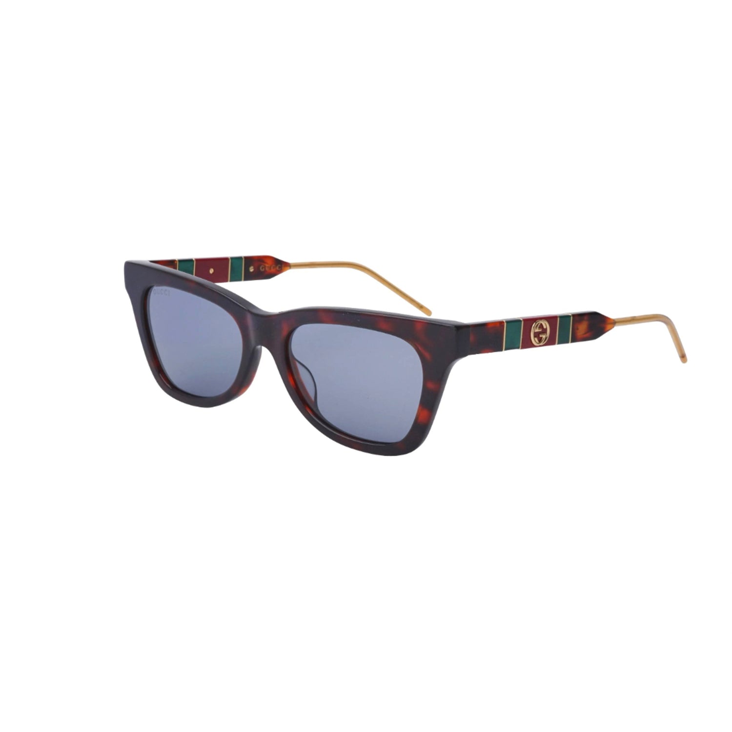 Gucci Novelty Sunglasses MSRP $565. Feminine soft cat-eye shape, embellished with a sophisticated reinterpretation of the web. Unique temples created combining tortoiseshell and other materials like mother of pearl or horn, metal gold profiled. Small GG interlocking logo on temples
