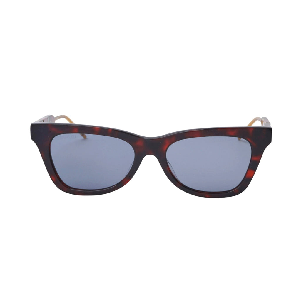 Gucci Novelty Sunglasses MSRP $565. Feminine soft cat-eye shape, embellished with a sophisticated reinterpretation of the web. Unique temples created combining tortoiseshell and other materials like mother of pearl or horn, metal gold profiled. Small GG interlocking logo on temples