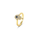 Hamsa Ring. A brilliant blue gem radiates calm from the open palm of this gorgeous hamsa ring. Its slim band makes it a perfect fit for layering when your look calls for maximum flashiness