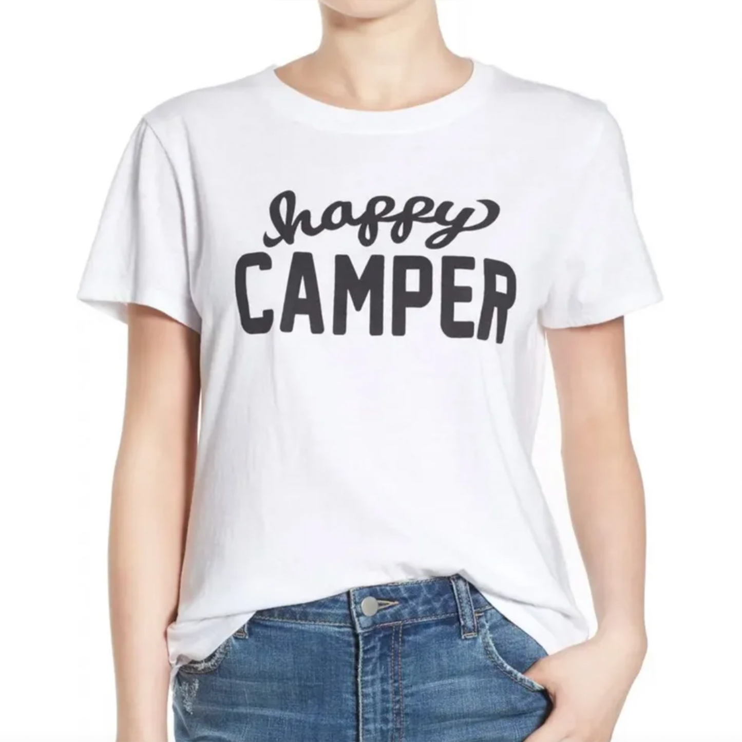 Suburban Riot Happy Camper Classic Tee. Show off your outdoorsy, adventurous spirit with the Happy Camper tee from Sub Urban Riot. Easily pair it with shorts, jeans, or a skirt for a cute, laid back, and carefree look. This tee will keep you a happy camper year round