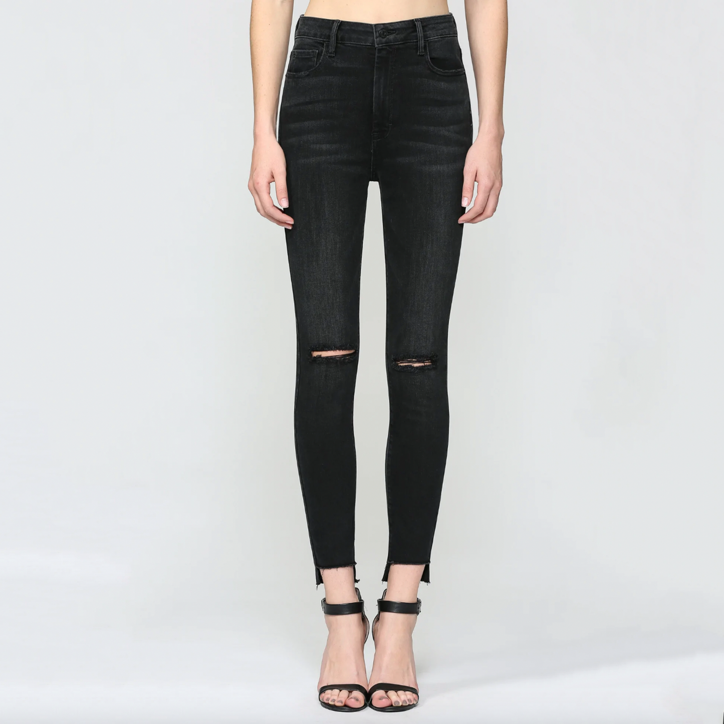 Hidden Taylor High Rise Crop Skinny. Everyone needs a pair of black wash high rise jeans. An addd bonus is the slit knee and step notched hem details. Amazing fit denim with an edgy feel