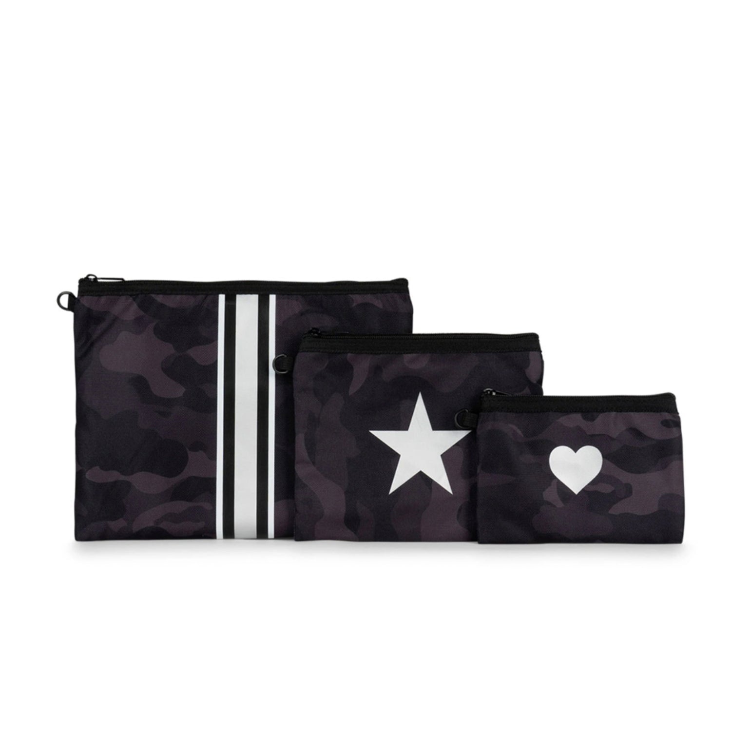 Haute Shore Jett Set Pouch. Trio of Nylon pouch sets with attachable wristlet