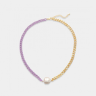 Half gold, half enamel curb chain necklace with genuine freshwater pearl accent