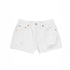 Levi's Original Short. These white jean shorts from Levi's are guaranteed to add an elevated touch to your warm weather looks. They have a high-rise fit and are crafted from heavyweight denim and feature raw cut-off hems for a vintage look