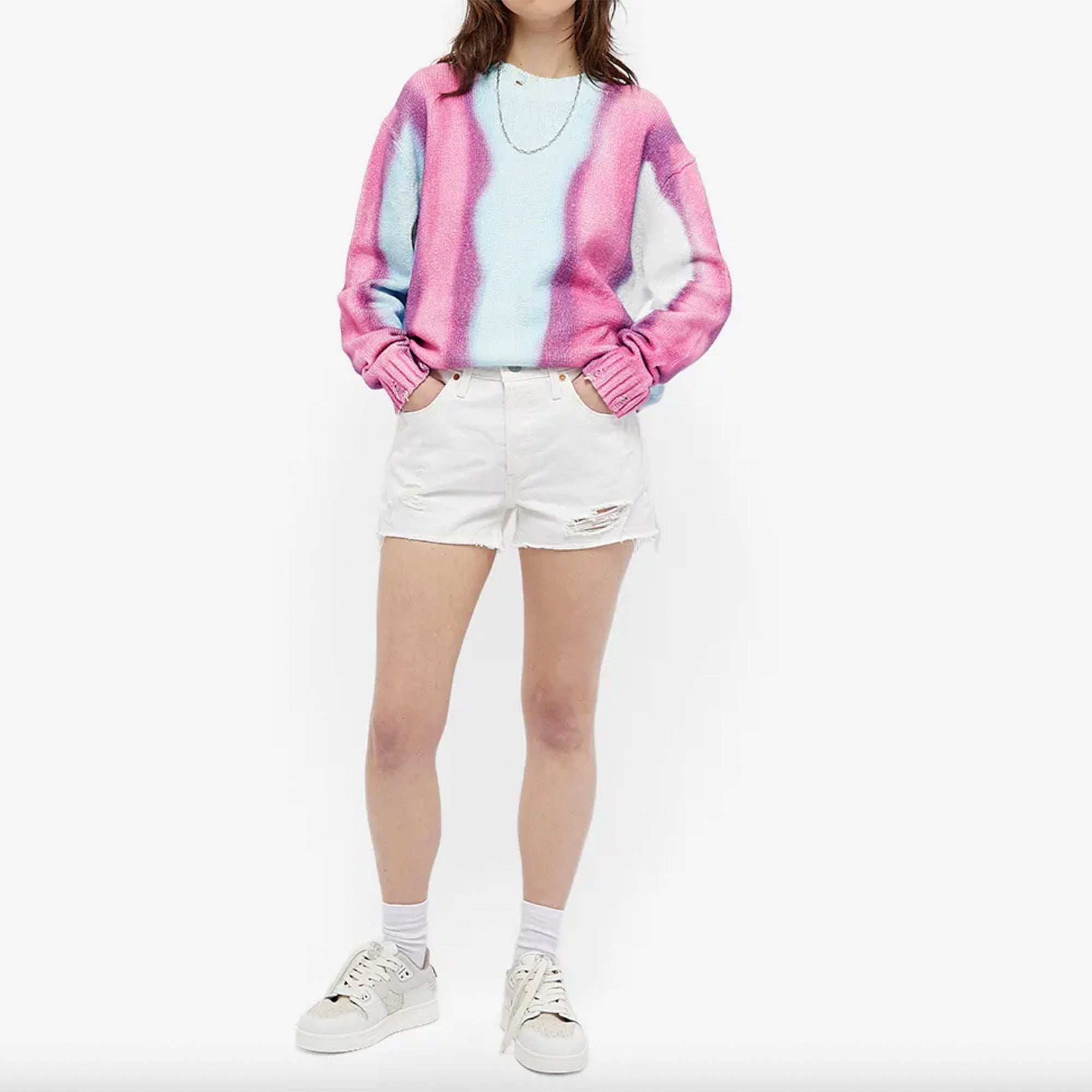 Levi's Original Short. These white jean shorts from Levi's are guaranteed to add an elevated touch to your warm weather looks. They have a high-rise fit and are crafted from heavyweight denim and feature raw cut-off hems for a vintage look