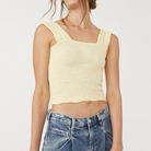 Free People Love Letter Cami. So sweet cami featured in a cropped, square-neck silhouette and jacquard floral design with statement lettuce-edge hemline