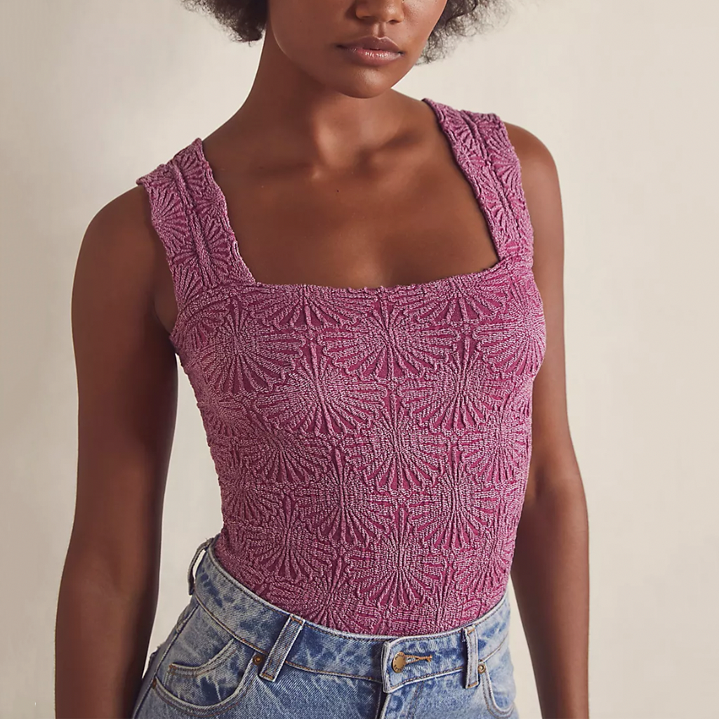 Free People Love Letter Cami. So sweet cami featured in a cropped, square-neck silhouette and jacquard floral design with statement lettuce-edge hemline