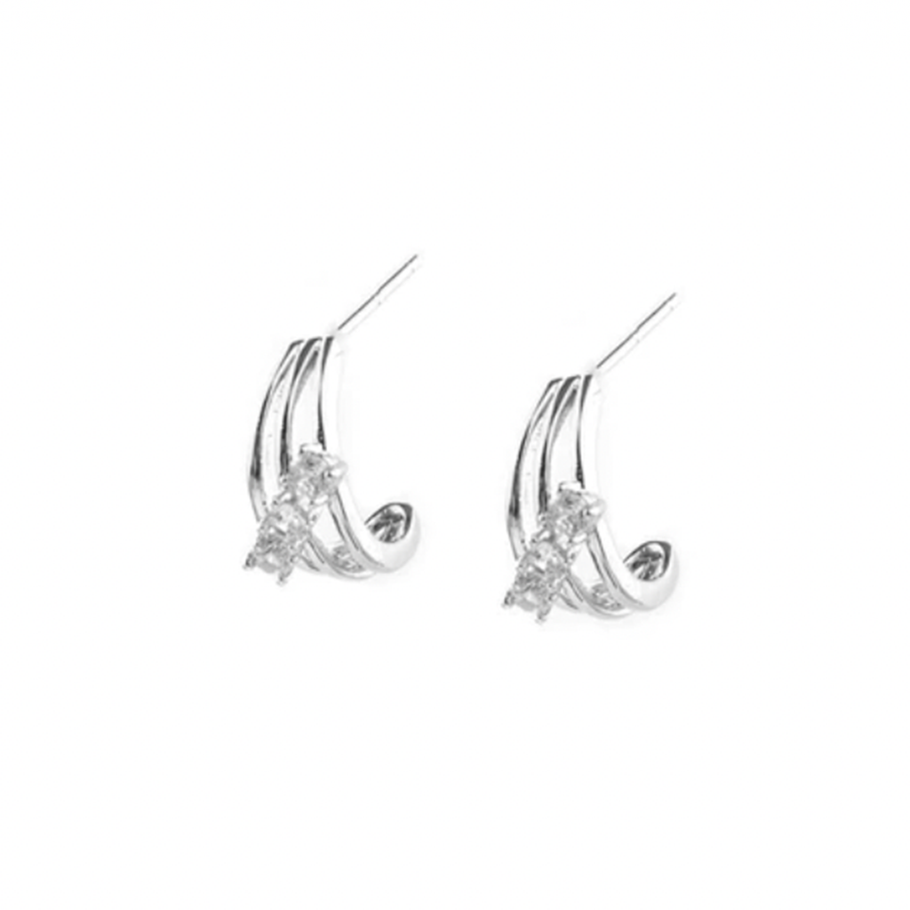 Marlyn Schiff Triple Hoop Huggie. Tri-strand, tri-crystal mini hoop earring. post backing.
